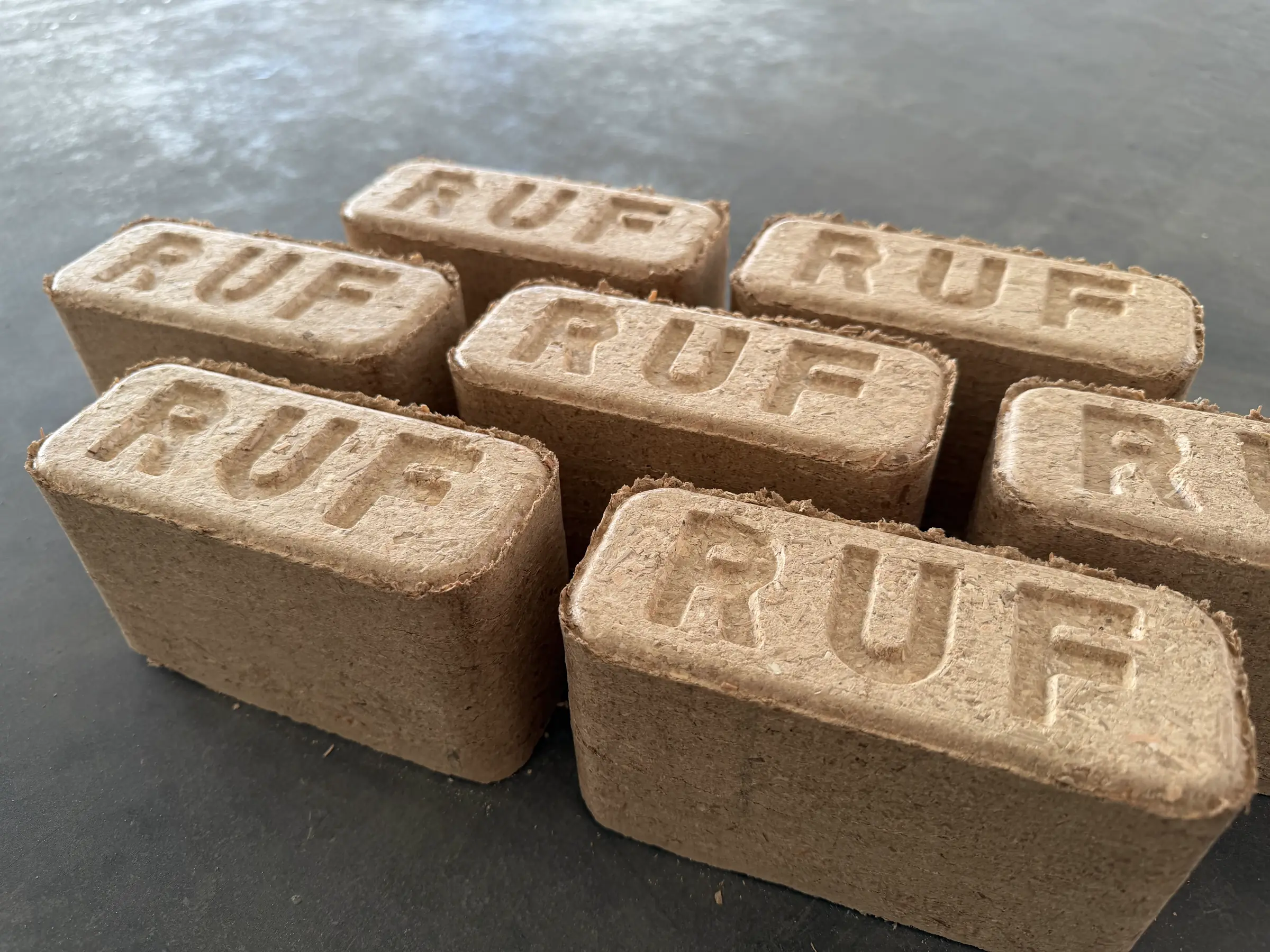 RUF wood briquettes with the embossed RUF mark